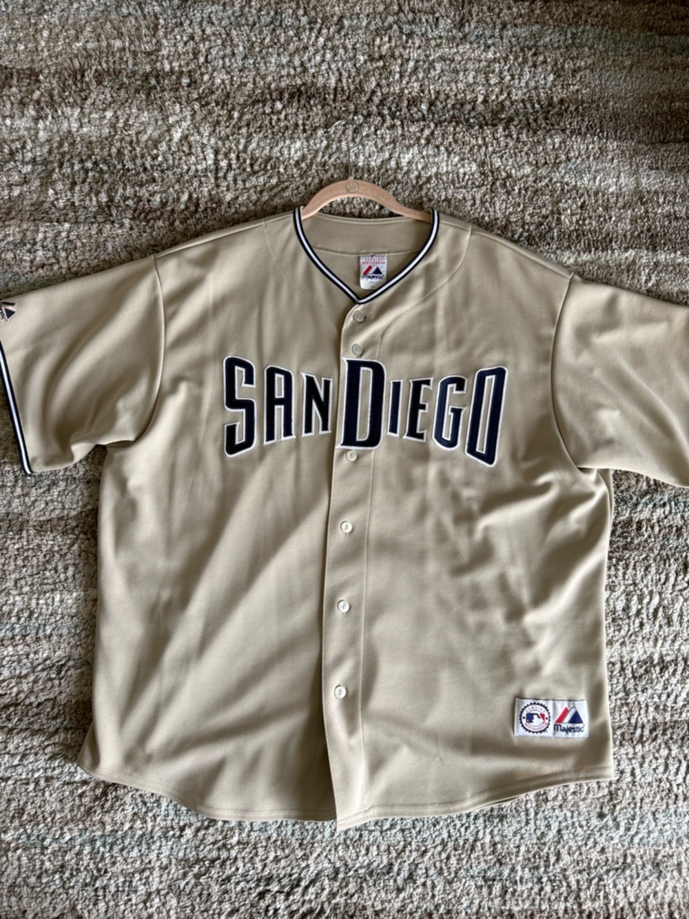 Majestic Beige Baseball Jersey with Navy and White Logos